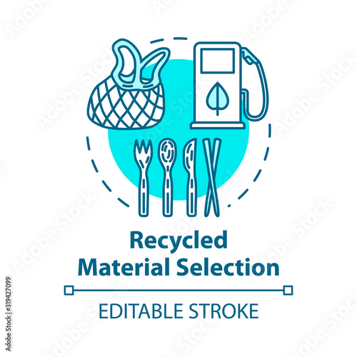 Recycled material selection concept icon. Environment protection. Garbage disposal and reuse. Eco products idea thin line illustration. Vector isolated outline RGB color drawing. Editable stroke
