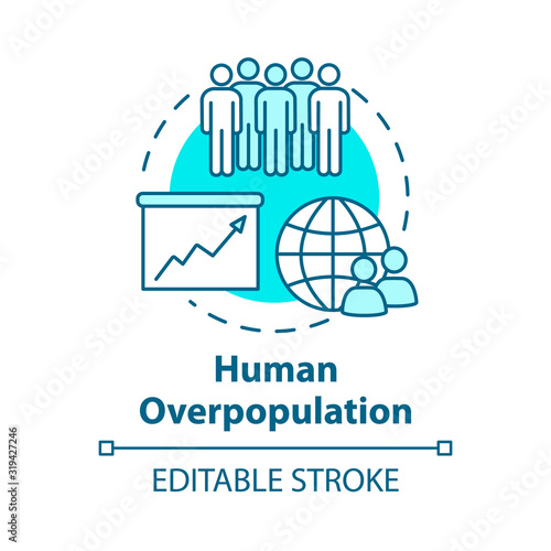 Human overpopulation concept icon. Birth rate increase. International population. Ecological footprint. Society idea thin line illustration. Vector isolated outline RGB color drawing. Editable stroke