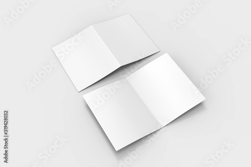 Фотография Blank bi fold card template, 3d render illustration.