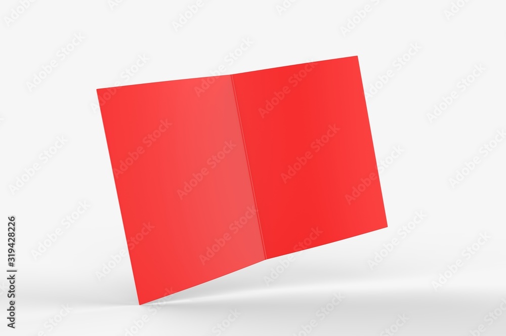 Blank bi fold card template, 3d render illustration. Blank bi fold card template, 3d render illustration.