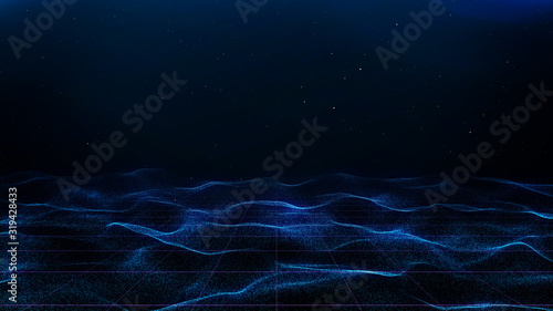 Retro cyberpunk style 80s Sci-Fi Background Futuristic with laser grid landscape. Digital cyber surface style of the 1980 s. 3D illustration