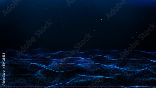 Obraz na płótnie Retro cyberpunk style 80s Sci-Fi Background Futuristic with laser grid landscape. Digital cyber surface style of the 1980`s. 3D illustration w salonie