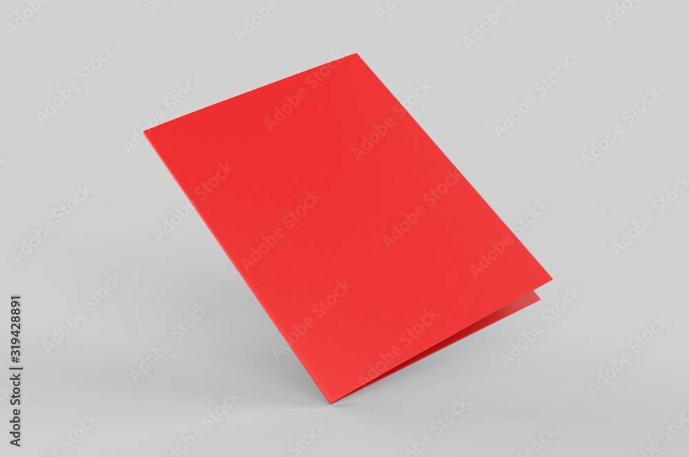 Blank bi fold card template, 3d render illustration. Blank bi fold card template, 3d render illustration.