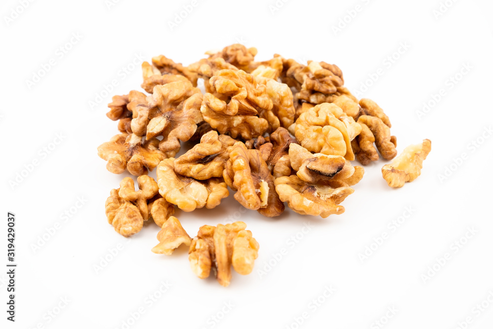 Walnuts on the white background