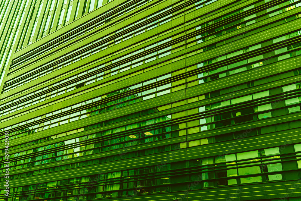 Green Modern building structure from steel and glass Green Modern building structure from steel and glass