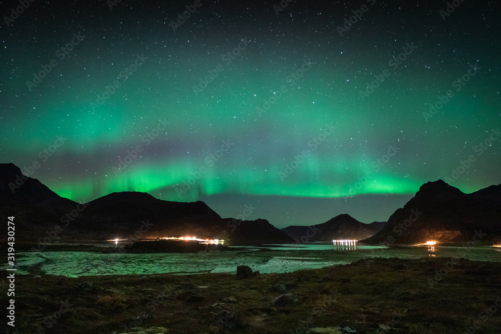 Aurora Borealis in Lofoten and Senja in Norway. Night photography with great sky.