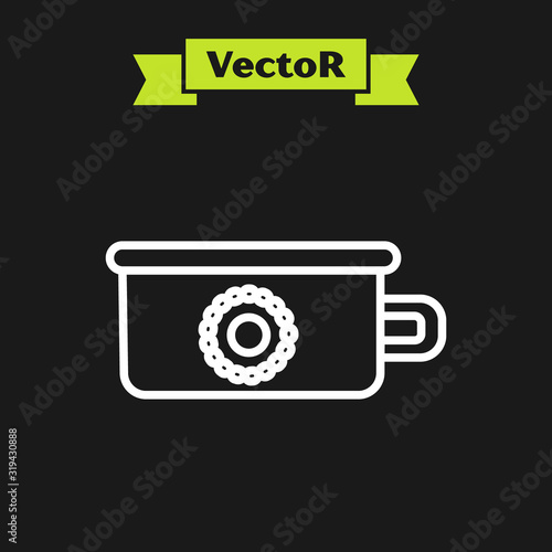 White line Baby potty icon isolated on black background. Chamber pot. Vector Illustration