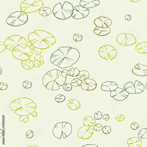 Decorative seamless lily pads. Ornamental line art hand drawing. 