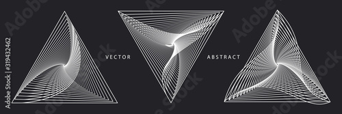 Set of Monochrome Futuristic Graphic Elements on Dark Background. Abstract Vector Symbols.