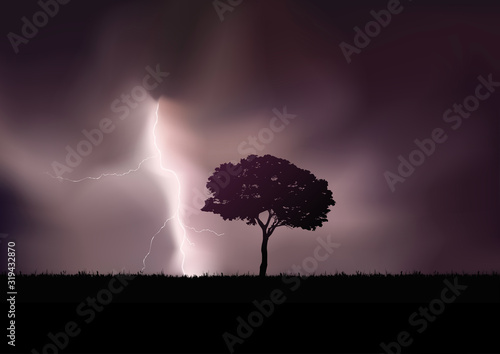 Une nuit d’été, un orage éclate sur un paysage de campagne, avec pour unique décor la silhouette d’un arbre frappé par la foudre.