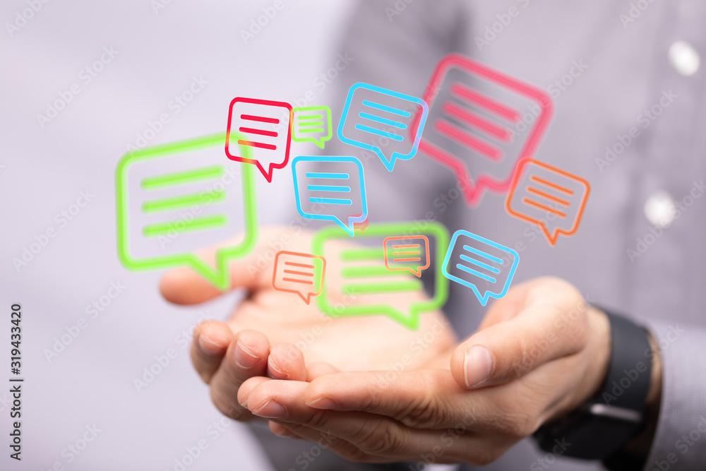 speech bubbles. People Chatting. 3d illustration of a communication concept, relating to feedback 3d speech bubbles. People Chatting. 3d illustration of a communication concept, relating to feedback 3d