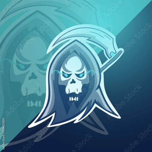 Grim reaper with scythe for esport and mascot logo.