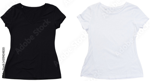 T-shirt template, black and white t shirt, front and back design tshirt mock up. Empty blank Tshirt copy space