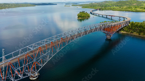 top view of the San Juanico Bridge. Landscape with a large bridge over the strait. Summer and travel vacation concept. photo