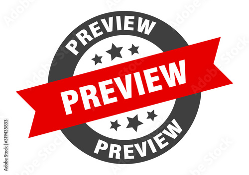 preview sign. preview round ribbon sticker. preview tag