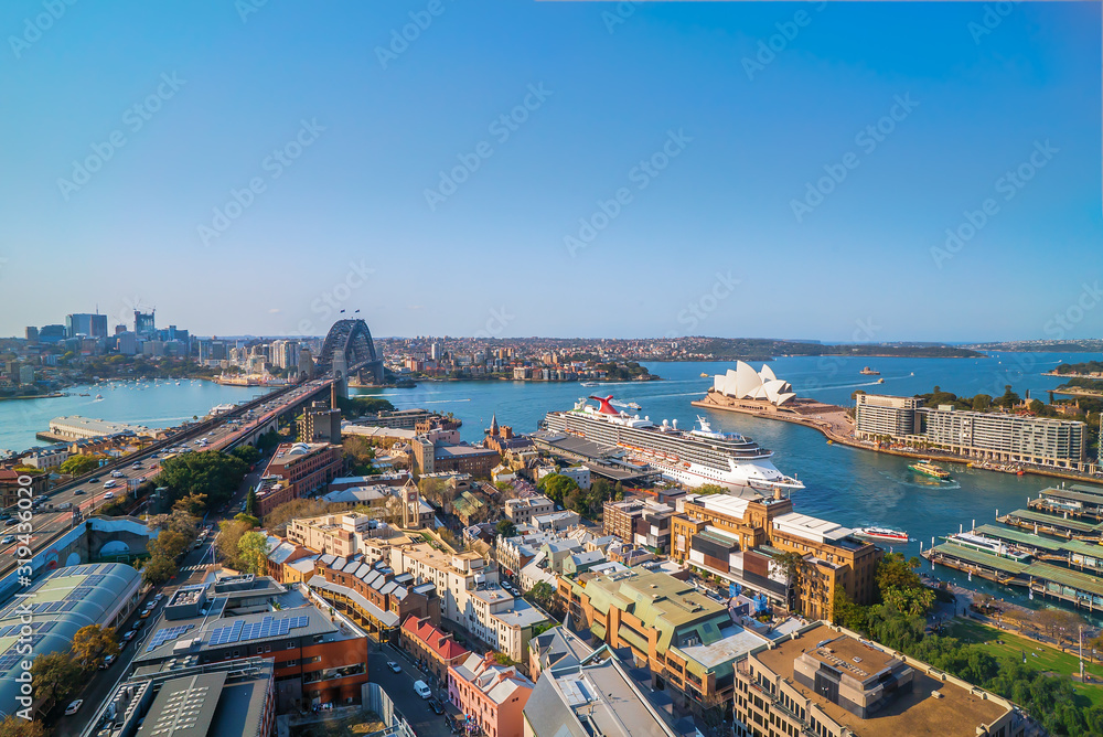 Bright day light scene at Sydney city skyline