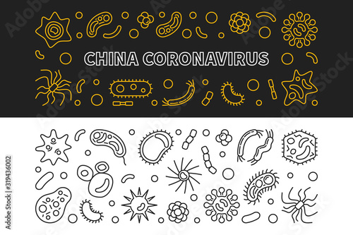 China Coronavirus concept outline modern vector horizontal banners