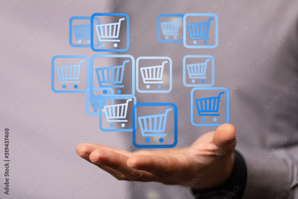 Online shopping business concept selecting shopping cart. Online shopping business concept selecting shopping cart.