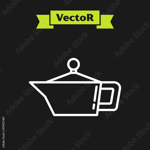 White line Canister for motor machine oil icon isolated on black background. Oil gallon. Oil change service and repair. Vector Illustration