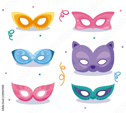 Mardi gras masks and confetti vector design