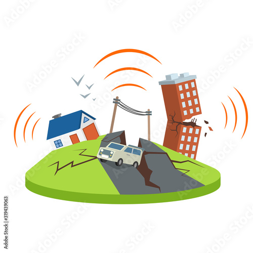 Photographie Earthquake in city cartoon vector illustration