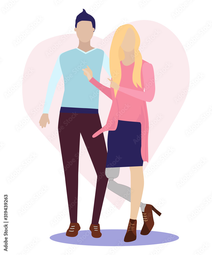 young girl with a bionic prosthetic leg is standing in fashionable clothes young girl with a bionic prosthetic leg is standing in fashionable clothes