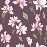 Seamless floral pattern with magnolias