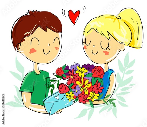 Valentine day love beautiful. Heart. Cute design card for Happy Valentine's Day. Girl and boy couple. Vector