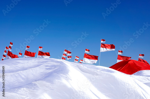 The Indonesian flag (Merah Putih) flew on independence day photo