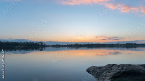 sunset over the river in winter