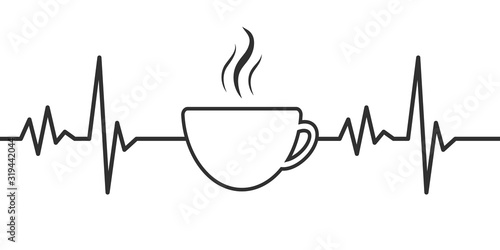 Heartbeat with Coffee Shape Centered Line isolated on white background