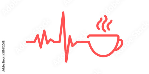 Heartbeat with Coffee Shape Centered Line isolated on white background