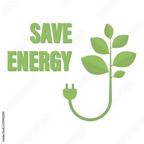 Save energy. Green energy electricity concept. Modern eco-friendly technology. Natural background. Environment friendly green leaf. Environmental icon. Light background.