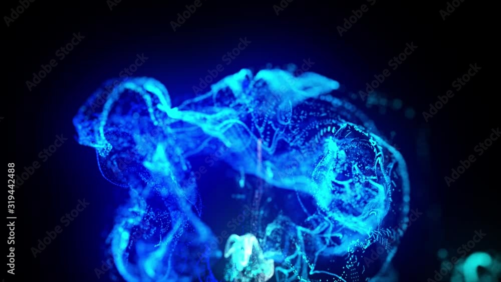 injection of fluorescent blue ink in water in 4k. 3d render of glow particles in ink flow. Luma matte as alpha channel. Background of shiny ink effect advection. 37 injection of fluorescent blue ink in water in 4k. 3d render of glow particles in ink flow. Luma matte as alpha channel. Background of shiny ink effect advection. 37