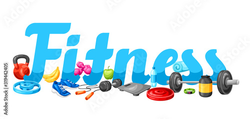 Background with fitness equipment.