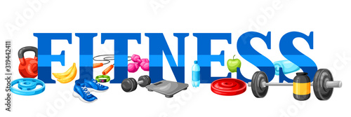 Background with fitness equipment.