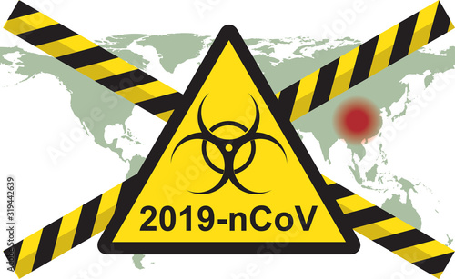 Vector illustration of concept of 2019-nCov novel Coronavirus biological hazard. Coronavirus danger from China. Pathogen respiratory coronavirus, ,SARS pandemic risk alert.