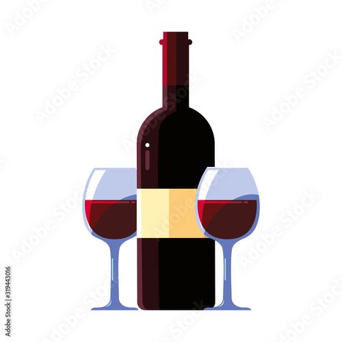 bottle and glass of wine on white background