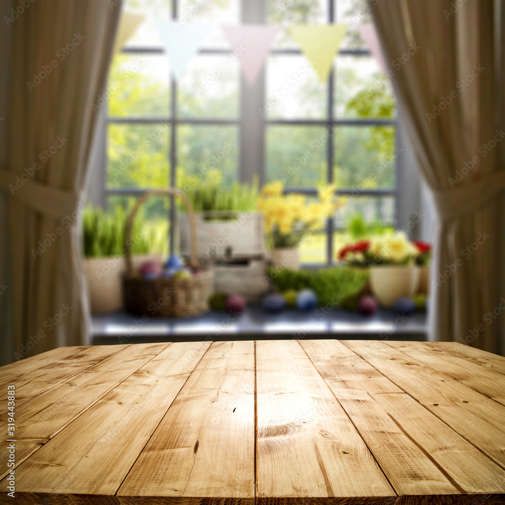 Table background of free space and white window background of spring time. Table background of free space and white window background of spring time.