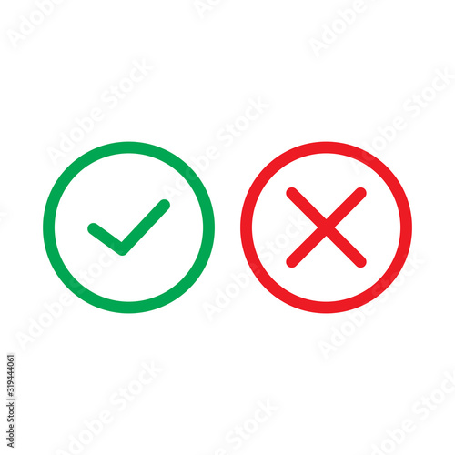 Green check mark and red cross icon symbol template black color editable vector sign isolated on white background illustration for graphic and web design.