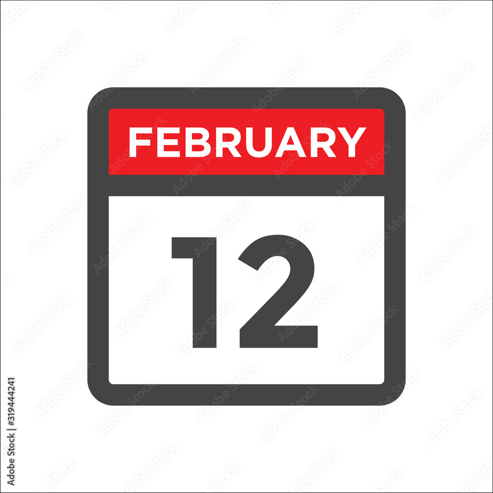 February 12 calendar icon with day of month February 12 calendar icon with day of month