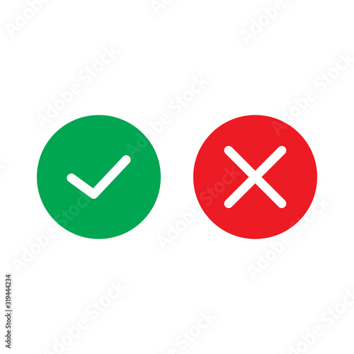 Green check mark and red cross icon symbol template black color editable vector sign isolated on white background illustration for graphic and web design.