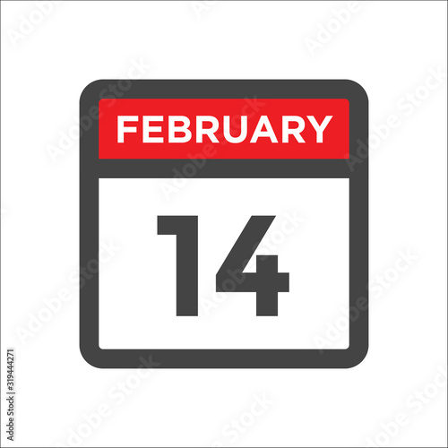 February 14 calendar icon with day of month