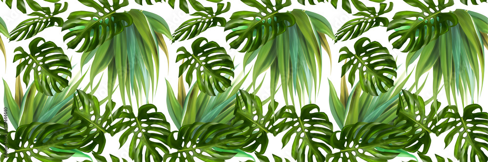 Watercolor seamless pattern with tropical leaves,Swimwear botanical design