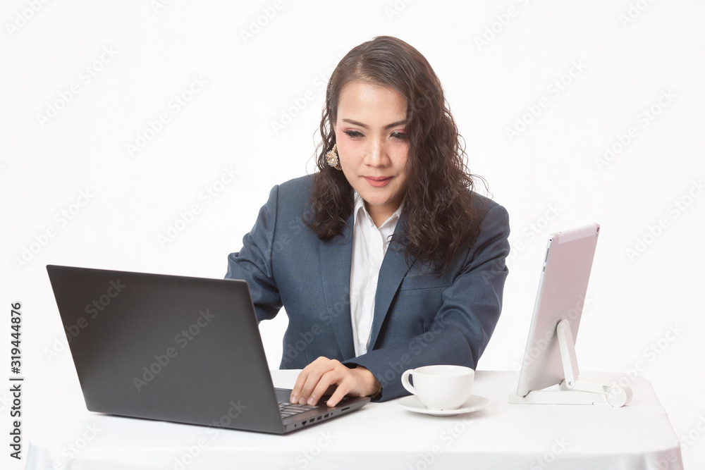 Beautiful young executive with her work and coffee Beautiful young executive with her work and coffee