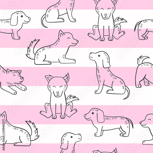 Happy little dogs hand drawn seamless pattern