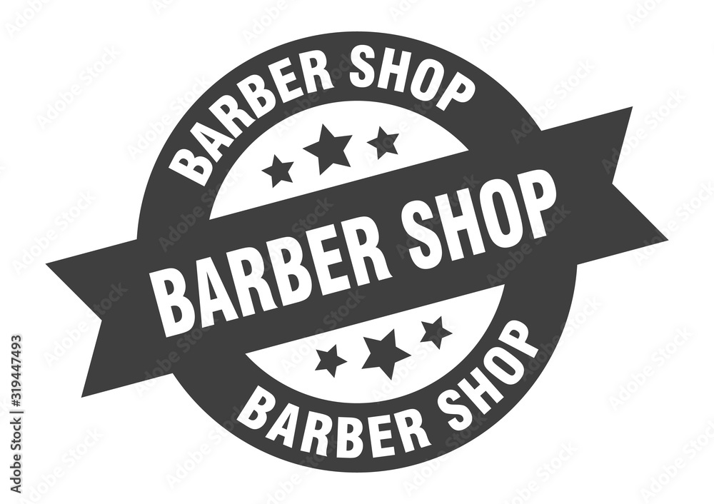 barber shop sign. barber shop round ribbon sticker. barber shop tag