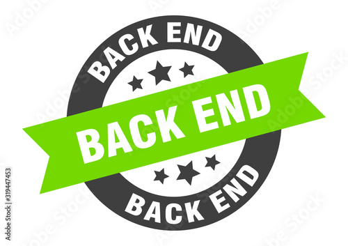 back end sign. back end round ribbon sticker. back end tag