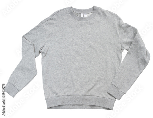 Blank sweatshirt grey color mock up template front view on white background. Gray cotton sweatshirt mockup. Grey empty blank sweat shirt