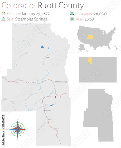 Large and detailed map of Ruott county in Colorado, USA.